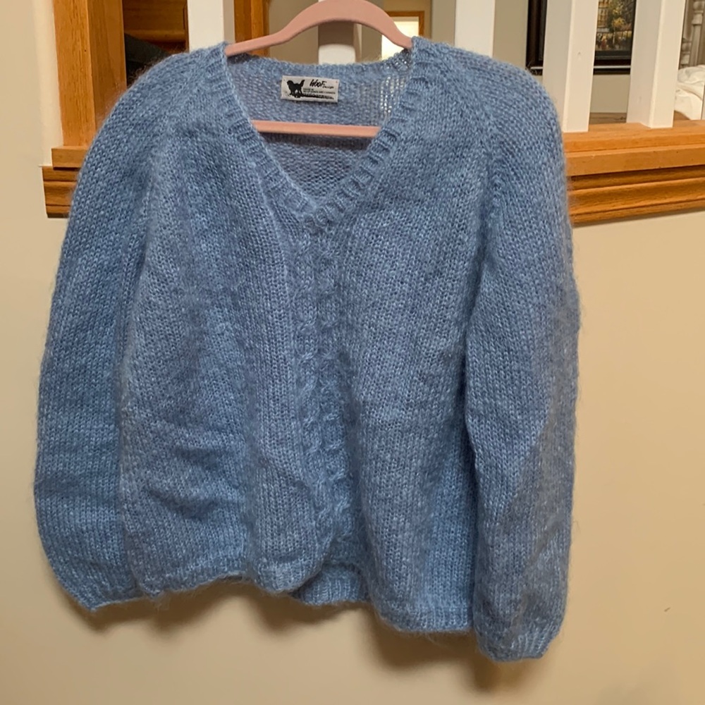 Mohair Wool Blue Sweater, fits size L comfortably